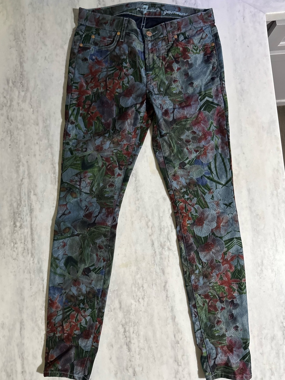7 for All Mankind Gwenevere Tropical Paradise Floral Fitted Skinny Jeans 6 // 28